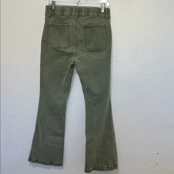 Indigo poppy women’s size 12 Olive Green Flare Jeans y2k Wide Leg stretch high - Picture 4 of 6